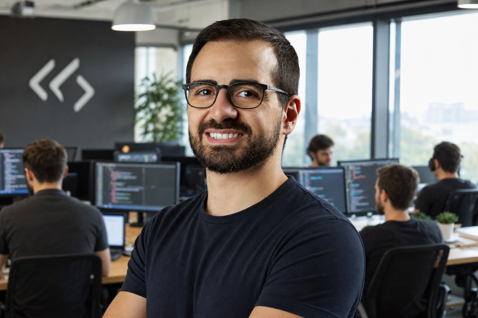 Eric, sócio da Codeflow, com o time de devs